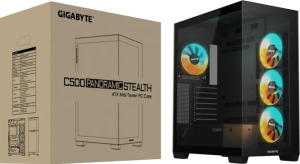 GIGABYTE C500 Panoramic Stealth Ön ve Yan Paneli Temperli Cam 4x ARGB Fanlı Gizli Konnektör Uyumlu Siyah Mid Tower Kasası