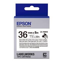 Epson LK-7WBVS Kendinden Laminasyonlu Kablo Giydirme Beyaz Üzeri Siyah 36mm 8Metre Etiket