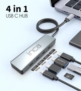 Inca ITPT-4TX 4 Port Type-C 3.1 Veri ile3.1 10 Gbps Type-C Çoklayıcı Kablo uzunluğu 15cm