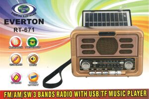 Everton Rt-671 Bluetooth Fm-Usb-Tf-Aux Şarjlı Solar Nostaljik Radyo Güneş Panelli