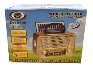 Everton Rt-836  Bluetooth Fm-Usb-Tf-Aux Solarlı Şarjlı Nostaljik Radyo