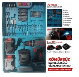 CATPOWER 1050 Kömürsüz Darbeli Şarjlı Matkap Vidalama 20V 2.0AH 55 Nm Brushless Çift Akülü 70 Parça