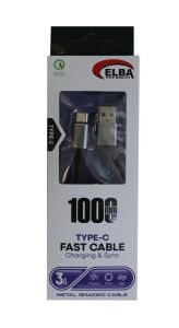 Elba Elb34-Usb Type-c 1mt 3A Hızlı Şarj Hasırlı Siyah Kablo