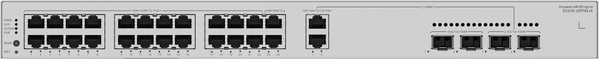 HUAWEI 24port PoE 400w 2-SFP 2.5GE/2-SFP 10GE Gigabit Yönetilebilir Switch eKIT S220S-26PN4JX