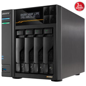ASUSTOR 4diskli RYZEN V3C14-16GB DDR5 ECC RAM-2-10GbE Nas Server LOCKERSTOR 4 Gen3 AS6804T / 90IX01T4-BW3S00