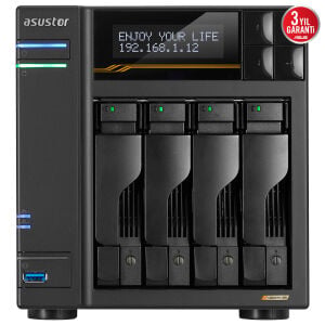 ASUSTOR 4diskli RYZEN V3C14-16GB DDR5 ECC RAM-2-10GbE Nas Server LOCKERSTOR 4 Gen3 AS6804T / 90IX01T4-BW3S00