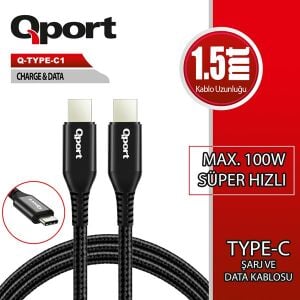 QPORT 1.5metre Q-TYPE-C1 TypeC Grnt Kablosu