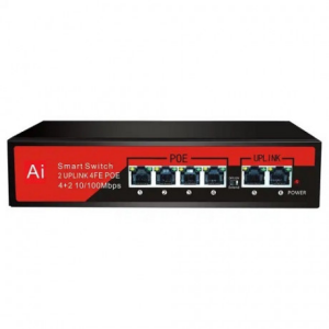 EZCOOL 4port PoE 65w 2-Uplink 10/100 Yönetilemez Switch EZ-04PSE