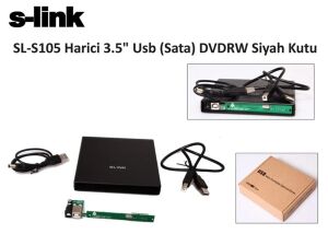 S-LINK 2.5  USB 2.0 S105 Sata Alüminyum Slim DVD Yazıcı Kutusu Siyah