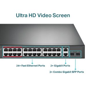 TP-LINK 24port PoE 250w 2-SFP Gigabit Yönetilemez Switch TL-SL1226P