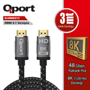 QPORT 3metre Q-HDMI213 Altın Uçlu HDMI Kablo V2.1 8K