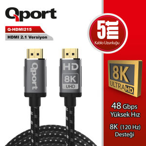 QPORT 5metre Q-HDMI213 Altın Uçlu HDMI Kablo V2.1 8K