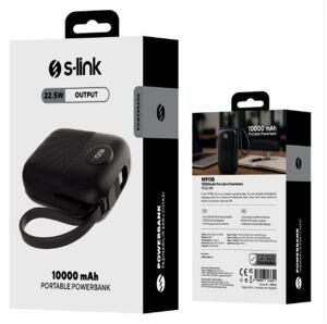 S-link MP110 10000mAh PD22.5W Type-C+Lightning Kablolu Siyah Pil Şarj Cihazı Powerbank