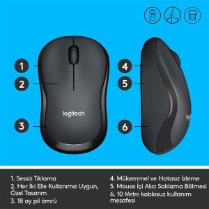 LOGITECH M220 Kablosuz Sessiz Gri/Siyah Mouse (910-004878)