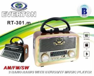 Everton RT-301.m Bluetooth-USB-SD-FM Şarjlı,Solarlı,Ledli, Nostaljik Radyo El Fenerl Radyo