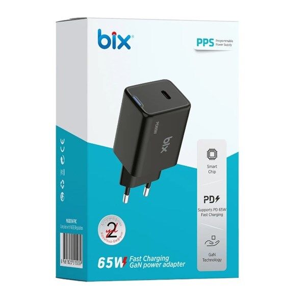 BIX BX1P65G-BK 65W �ARJ ADAPTR (TYPE-C) Siyah PPS ZELL�KL�