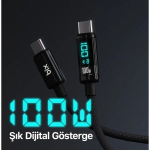 BIX 1metre BX09CC-BK 100w Dijital Ekranlı Şarj Kablosu Siyah
