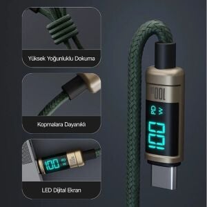 BIX 1metre BX09CC-BN 100w Dijital Ekranlı Şarj Kablosu Bronz