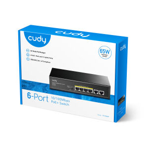 CUDY 6port / 4port PoE 60w 10/100 2-Uplink Yönetilemez Metal Switch FS1006P