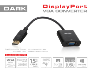 DARK DK-HD-ADPXVGA 0.15metre DP-VGA (D) Görüntü Adaptörü Siyah
