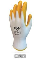 Beybi Nitril Poly PN7 9 Beden Beyaz Sarı Eldiven 12li Paket