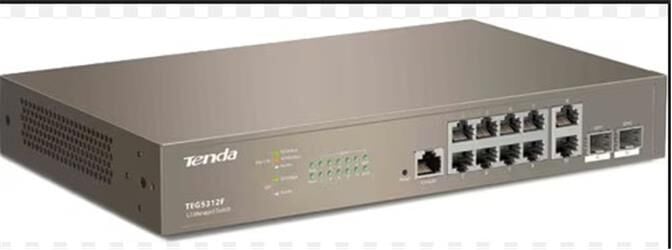 Tenda TEG5312F 8 Port 10-100-1000 Switch 2 Port SFP L2 Çelik Kasa Rack Mount