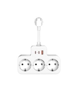S-link PRZ07 Beyaz 3 Soketli 15mm 1 Usb 2 Type-C PD20W 1050 Joule Bakır Kablolu Akım Korumalı Priz