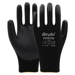 PFN110 9 Beden Siyah Polyester Örgü Üzeri ½ Köpük Nitril Kaplı Eldiven 12li Paket En388 (3131X)