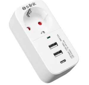 S-link SL-011 16A-250V 750 Joule 2 Usb 1 Type C 5V2.4A Akım Korumalı Tekli Priz