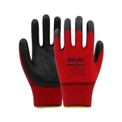 Beybi Nitril PMK PN5 Zebra Kırmzı Siyah 10 Beden 12li Paket