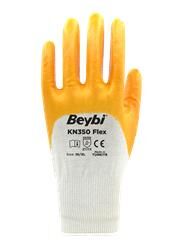 Beybi Pamuk Nitril PMK KN350 Flex 9 Beden Eldiven 12li Paket Beyaz Sarı EN388 (2111X)