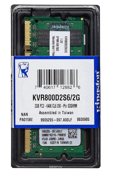Kingston 2 GB 800 MHz DDR2 CL6 SODIMM KVR800D2S6/2G Ram