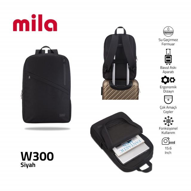 W-300 Mila 17.3 15.60 inch 5 Bölmeli Wtx Pro Su geçirmez Kumaş Sırt Çantası