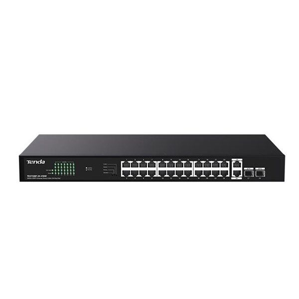 TENDA 24port PoE 410w 2-SFP 2-Uplink Gigabit Yönetilemez Switch TEG1128P-24-410W