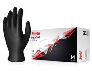 Beybi Diamond M Beden Pudrasız Kalın Siyah Nitril Eldiven Medium (Kutuda 100 Adet)