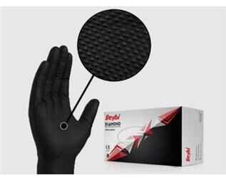Beybi Diamond L Beden Pudrasız Kalın Siyah Nitril Eldiven Large (Kutuda 100 Adet)