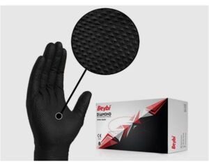 Beybi Diamond L Beden Pudrasız Kalın Siyah Nitril Eldiven Large (Kutuda 100 Adet)