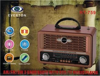 Everton Rt-759  Bluetooth Fm-Usb-Tf-Aux Solarlı  Şarjlı Nostaljik Radyo