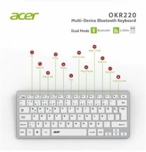 Acer OKR220 Beyaz MultiDevice Dual Mode 2.4GHZ Bluetooth Klavye (Smart Tv)(Android)
