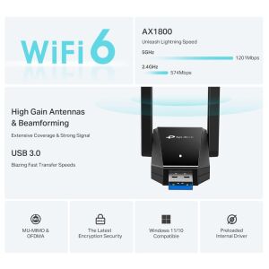 Tp-Link Archer TX30U Plus AX1800 Mbps Çift Antenli Wi-Fi USB Adaptör