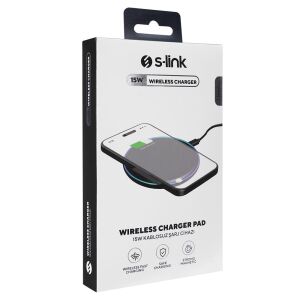 S-link SL-CWF65 Mobil Telefon Uyumlu 15W LED Logo PRM Siyah Kablosuz Şarj Cihazı