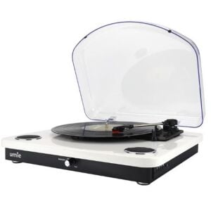 UMİE Bemol Beyaz Piano Kaplama 10W BT İN, BT OUT, RCA, USB Özellikli Nostaljik Pikap