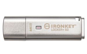 Kingston IKLP50-64GB 64GB IronKey Locker Plus 50 AES-256 FIPS 197 USBtoCloud Flash Bellek