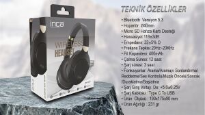 Inca IBK-503S Siyah 5.3 Bluetooth Wireless Kulaklık Micro Sd Kulaklık 400mah Type-c To USB