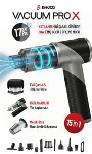 Enkado EKD-SP20 17000PA 2000MAH Güçlü Vakum-Üflemeli Şarjlı Katlanabilir Araç Süpürgesi 3ad Filtr