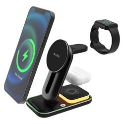 S-link SW-CWF117 Siyah Ayarlanabilir Standlı 15W 3 in 1 Magsafe Kablosuz Şarj Cihazıı