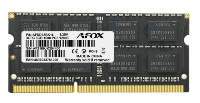 AFSD38BK1L 8GB 1600MHZ DDR3 SODIMM Notebook Ram
