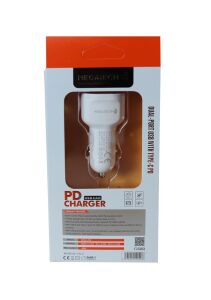 Megatech T-05M40 Beyaz  40W PD-USB Araç Çakmaklık Şarj Başlığı Hızlı Şarj