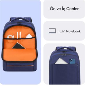 Mack MCC-006BL 15.6 Office USB Girişli Notebook Sırt Çantası Lacivert (Dahili USB Şarj Portu)