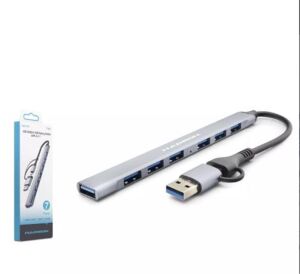 Hadron Hdx7857 Usb + Type-C Hub 7In1 1-Usb3.0 6-Usb2.0 Gri